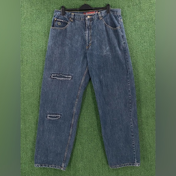 VTG 90’s The Source Hip Hop Embroidered Baggy Wide Leg Denim Jeans Mens SZ 38x32